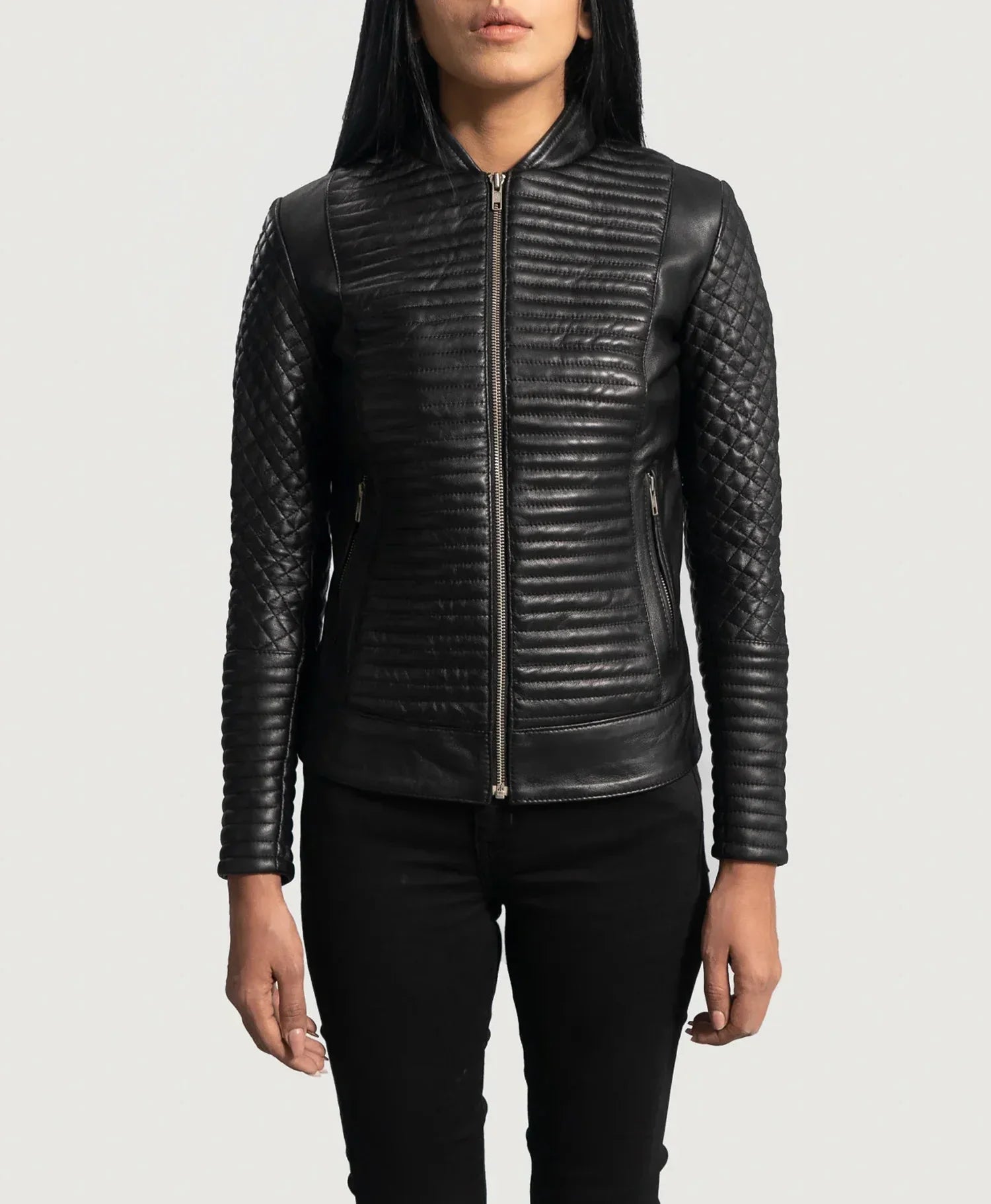 Women Quilted Black Leather Biker Jacket